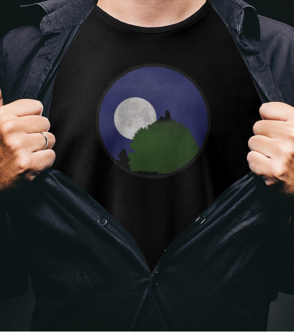Moongazing From The Treetop With Full Moon And Silhouette Under Night Sky T-Shirt