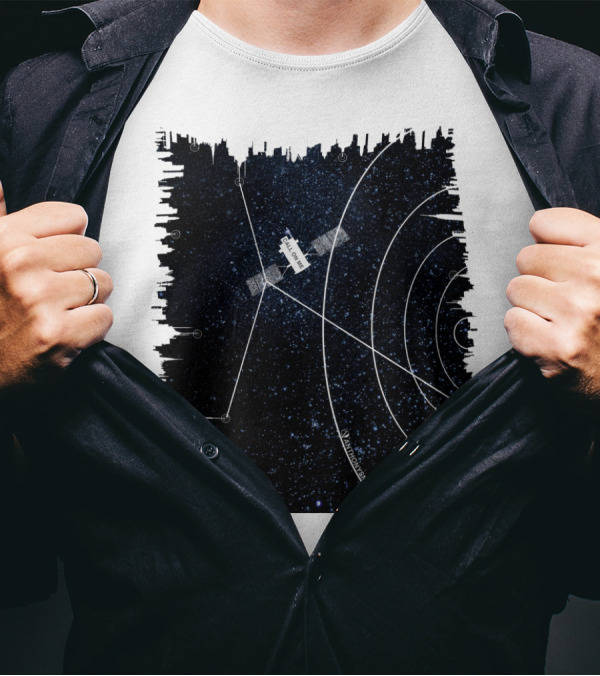 Tracking Stars With Satellite Blueprint Sky Chart T-Shirt