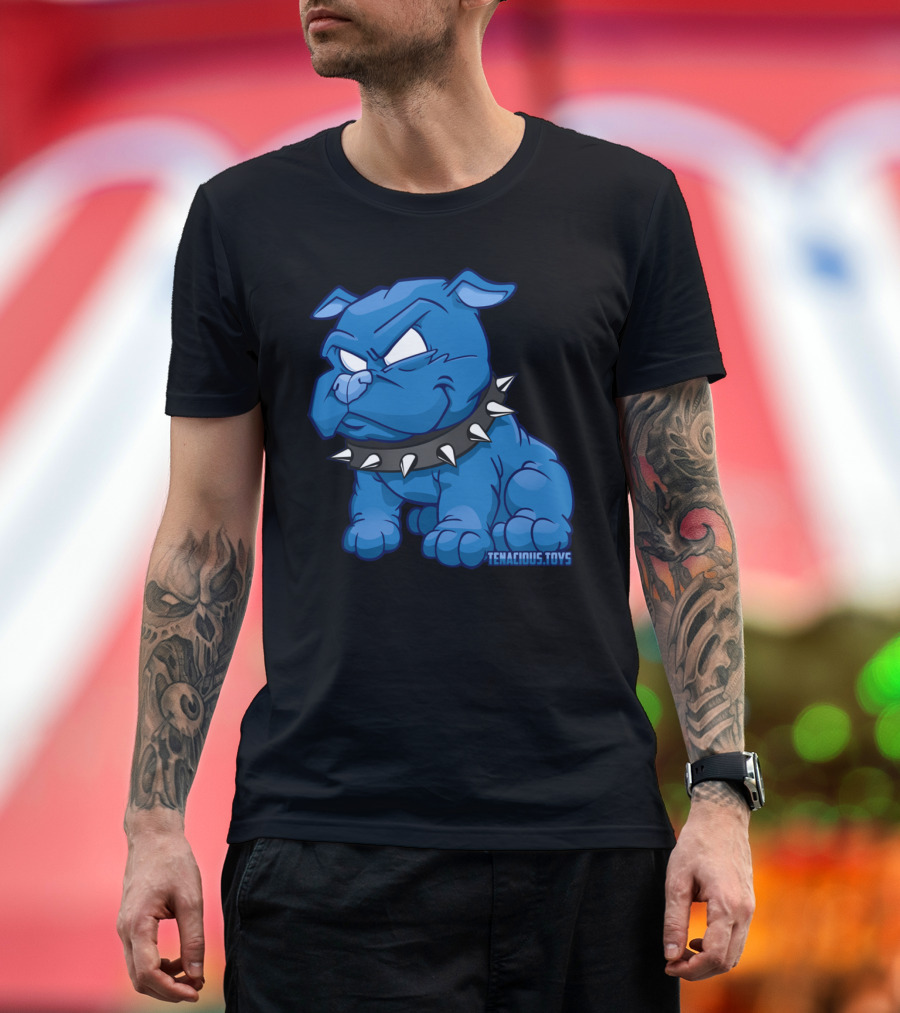 Tenacious Toys Danger Dog Blue Cartoon Bulldog with Spike Collar by Willie Beren T-Shirt