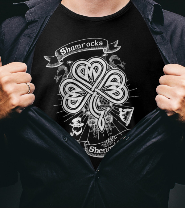 Shamrocks And Shenanigans Intricate Celtic Knot With Harp And Dancing Leprechaun T-Shirt