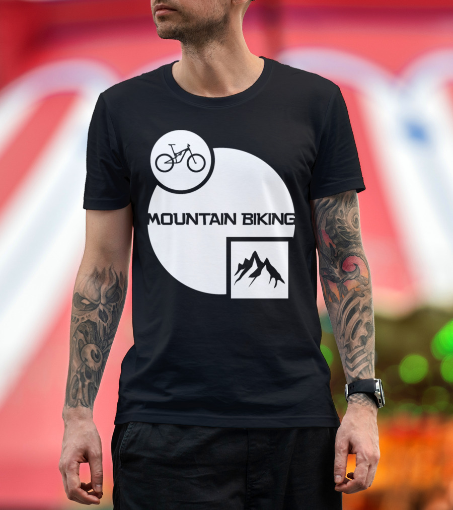 Mountain Biking Graphic with Bicycle and Mountain Symbols T-Shirt
