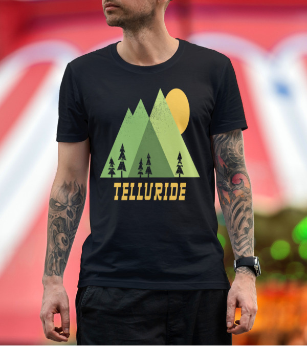 Premium T-Shirt: Telluride Mountains Colorado Iconic Sun and Trees T-Shirt Telluride Mountains Colorado Iconic Sun and Trees T-Shirt
