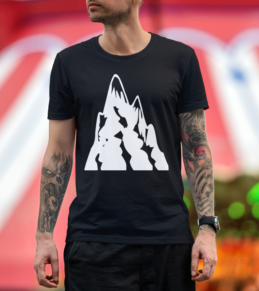 High Mountains Silhouette Peaks in Bold White T-Shirt