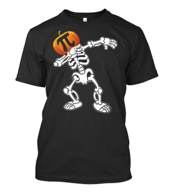 Halloween Skeleton With Pumpkin Head Dabbing Pi Math Fun T-Shirt