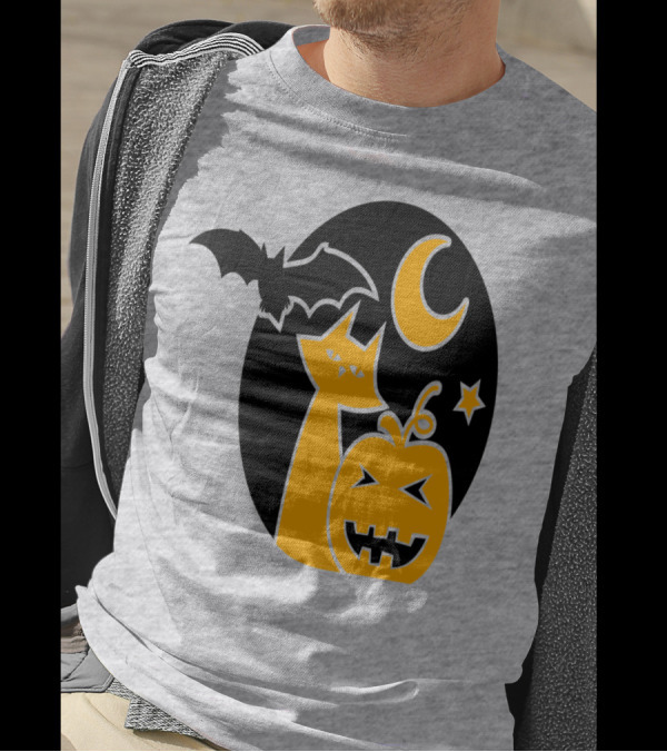 Halloween Circle Bat Cat Pumpkin Moon Star T-Shirt