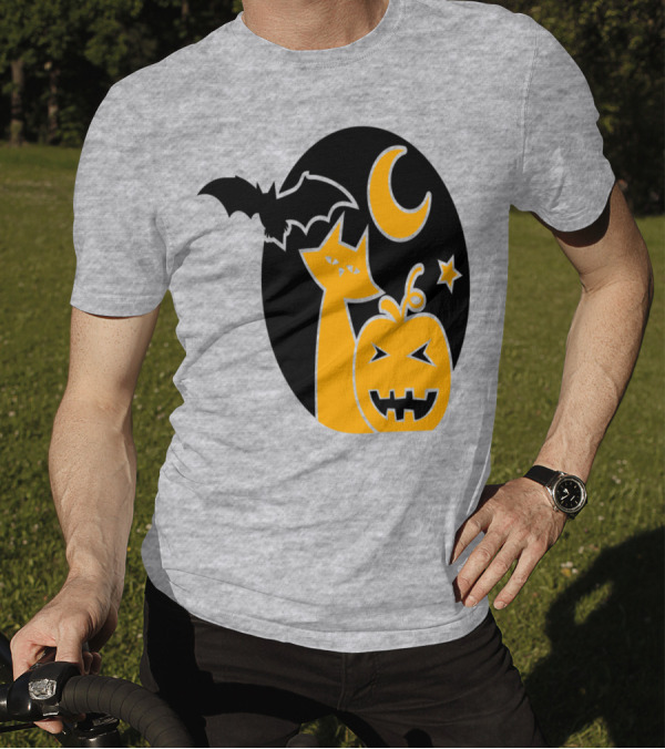Halloween Circle Bat Cat Pumpkin Moon Star T-Shirt