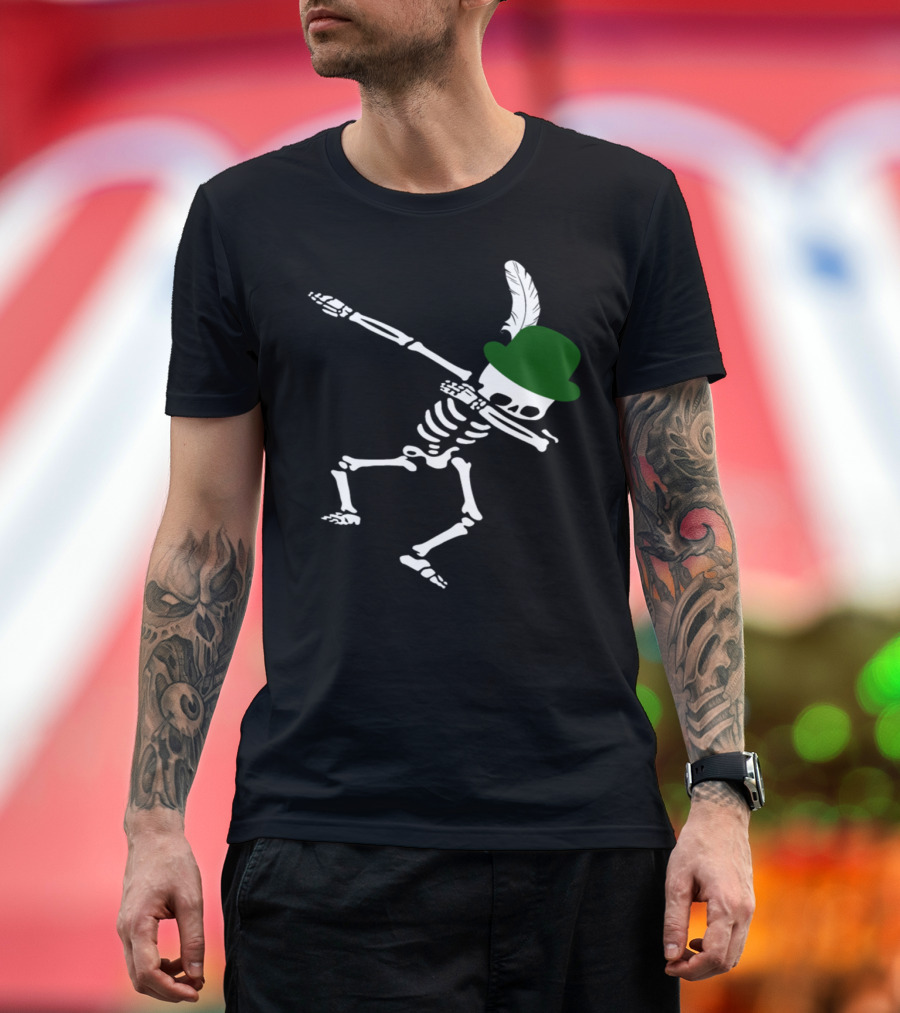 Dabbing Skeleton with Green Feathered Hat T-Shirt