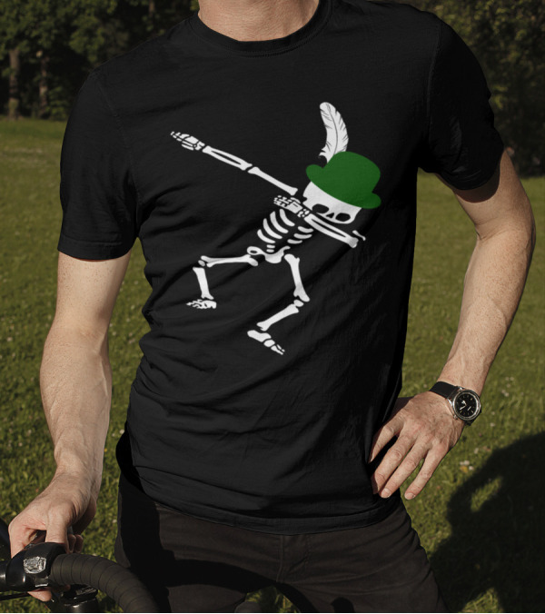 Dabbing Skeleton With Green Feathered Hat T-Shirt