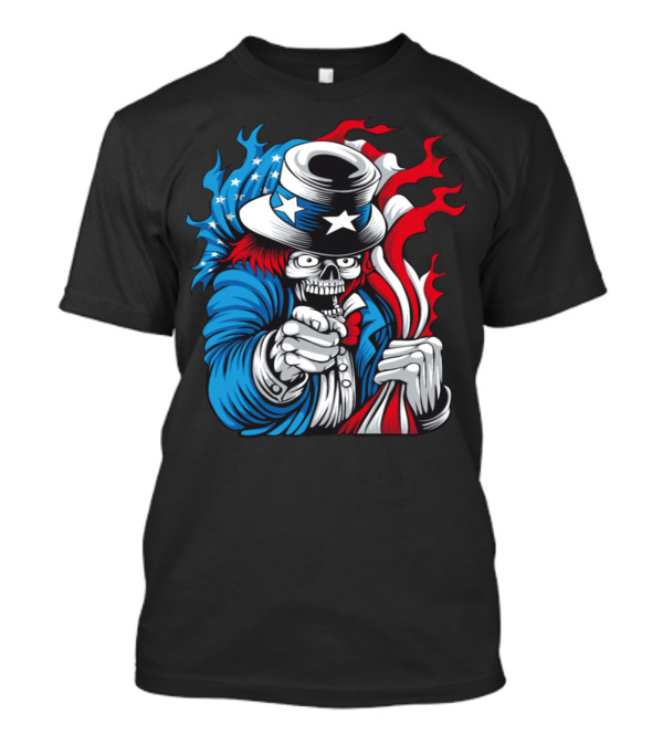 Skeleton Uncle Sam Holding American Flag Vector T-Shirt
