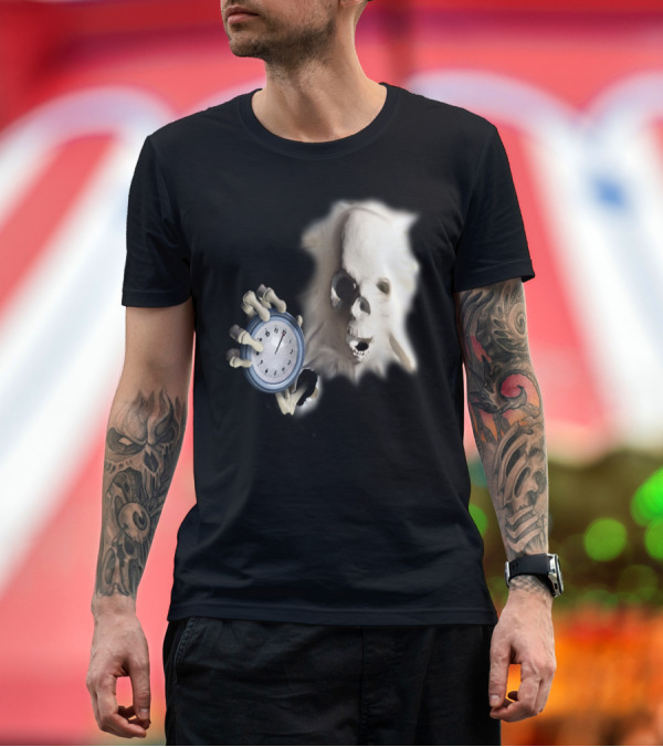 Premium T-Shirt: Skeletthand Clock Halloween Skull Face T-Shirt Skeletthand Clock Halloween Skull Face T-Shirt