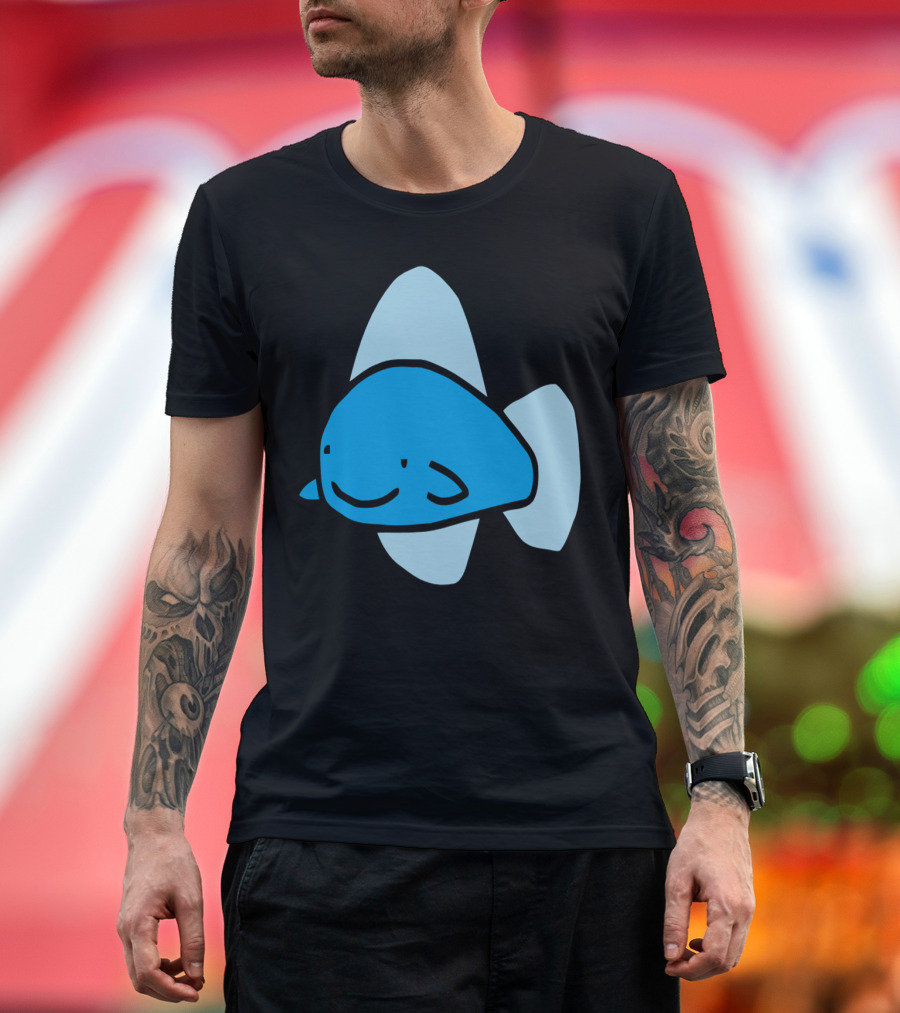 Blue Shark Smiling Cartoon Character T-Shirt