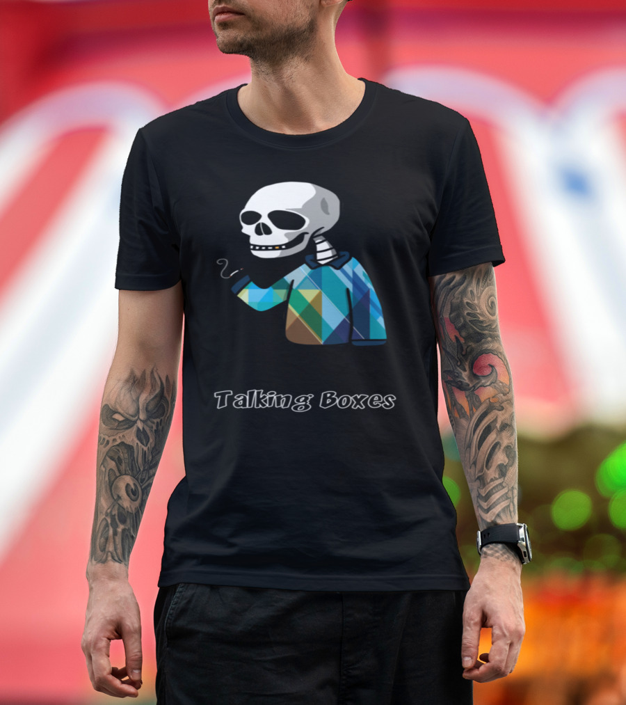 Talking Boxes Skeleton in Argyle Sweater Smoking T-Shirt