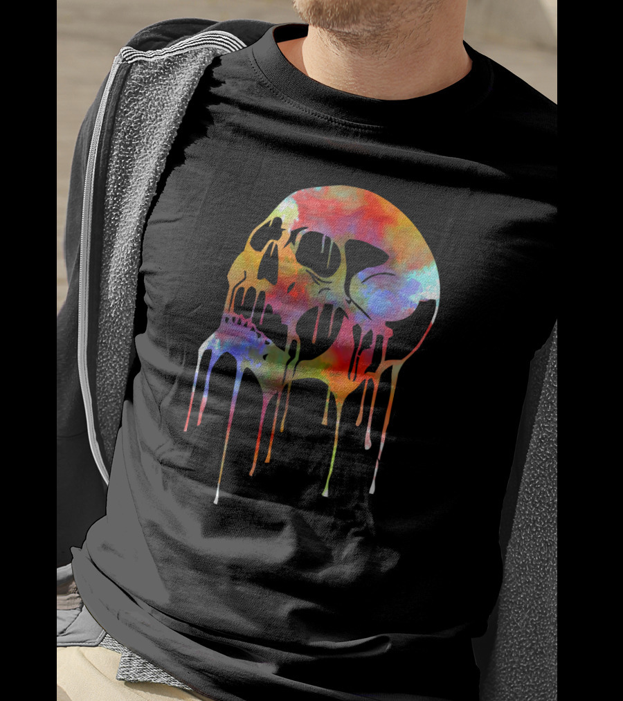 Colorful Melting Skull Psychedelic Dripping Spectrum T-Shirt