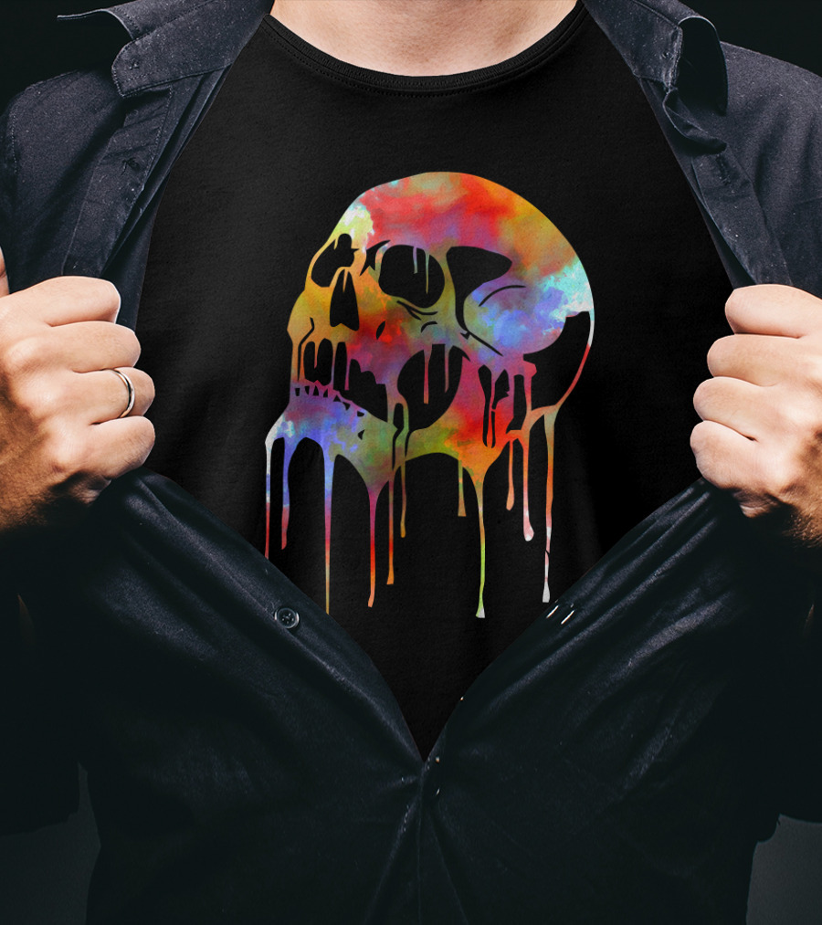 Colorful Melting Skull Psychedelic Dripping Spectrum T-Shirt