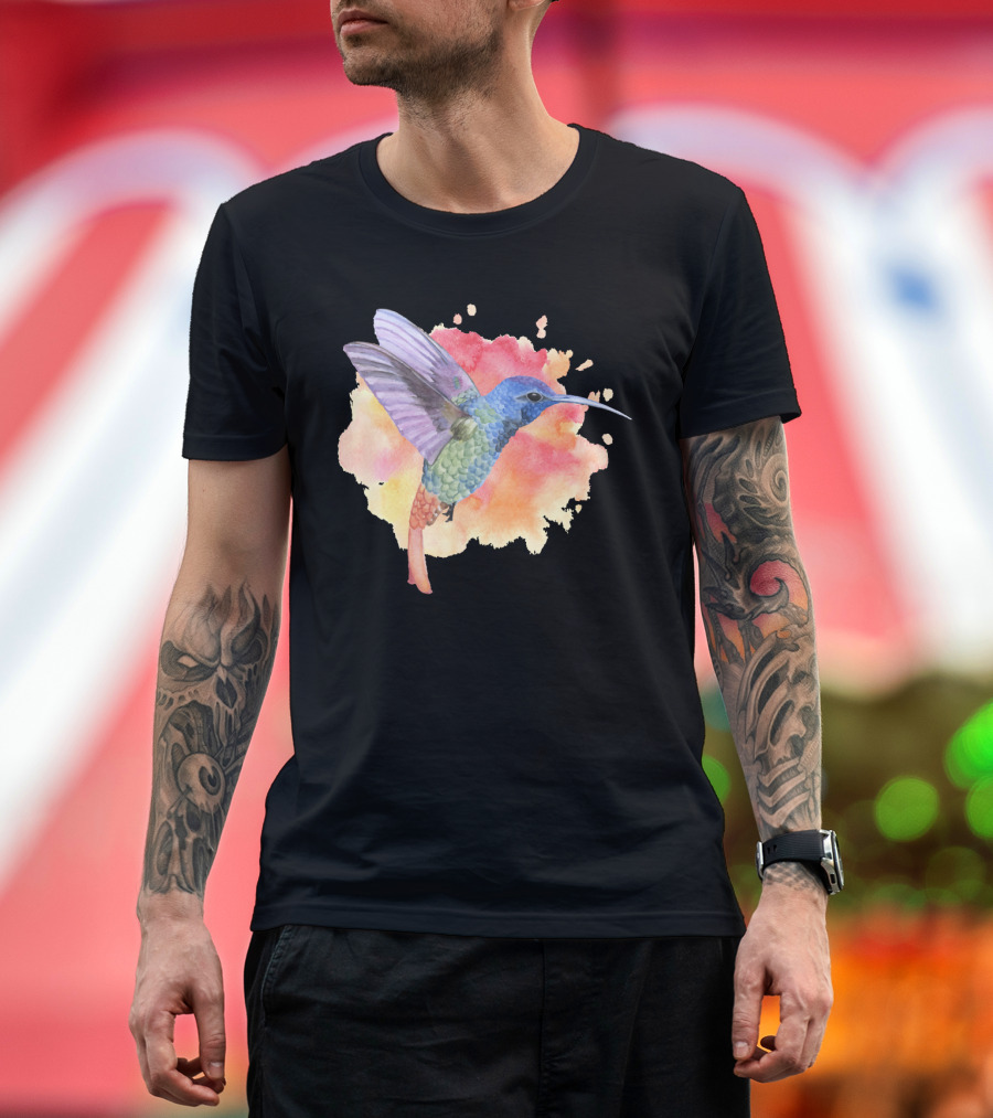 Colorful Rainbow Hummingbird Spring Bird Summer Watercolor T-Shirt