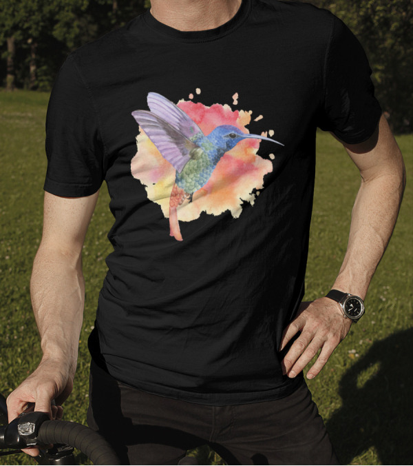 Colorful Rainbow Hummingbird Spring Bird Summer Watercolor T-Shirt