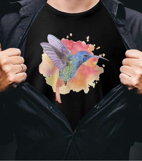 Colorful Rainbow Hummingbird Spring Bird Summer Watercolor T-Shirt