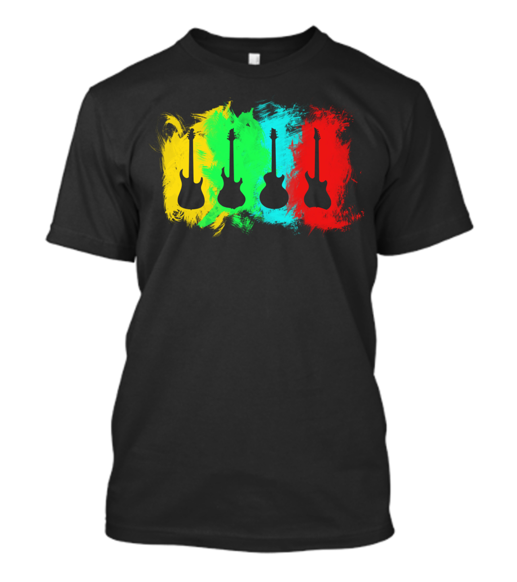 Colored Guitars Electric Acoustic Silhouette Yellow Green Blue Red T-Shirt