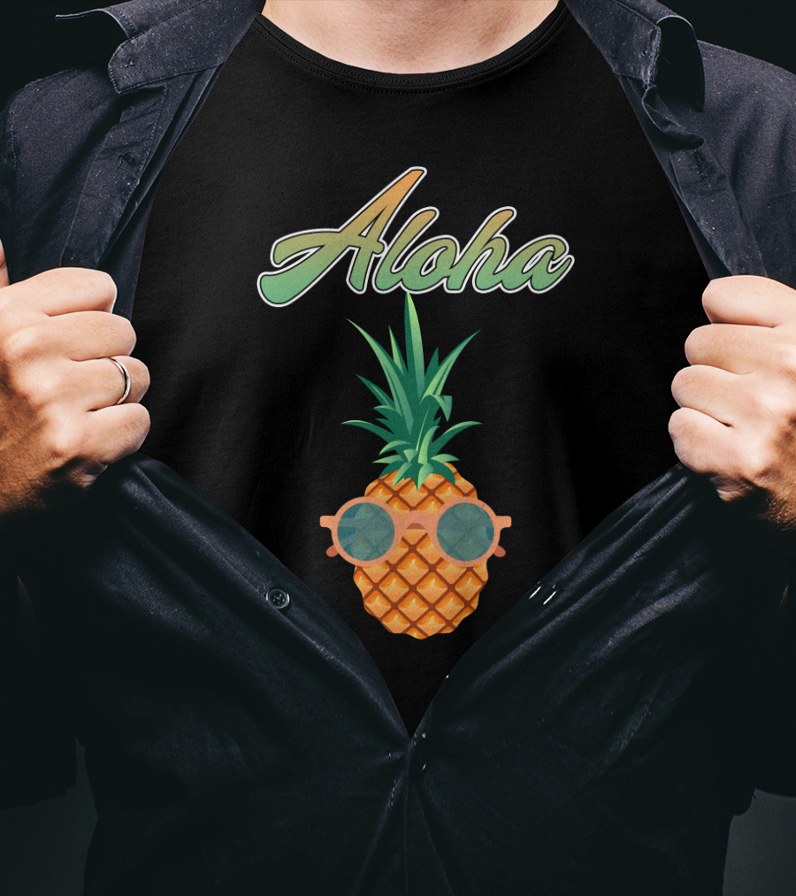 Aloha Cool Colorful Pineapple With Sunglasses T-Shirt