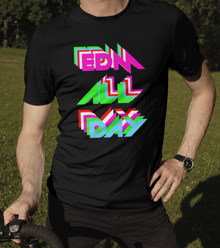 EDM All Day Cool Neon Anaglyph Style Rave Black Ink T-Shirt