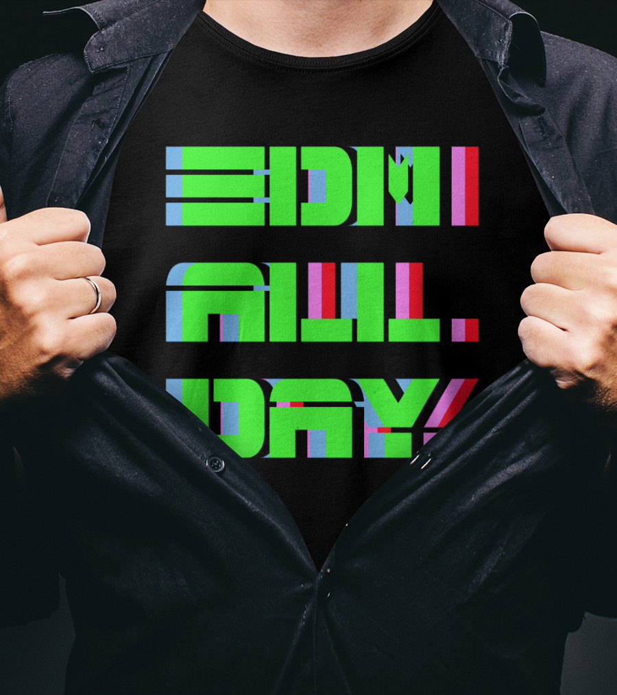 EDM All Day Neon Anaglyph Style Rave T-Shirt