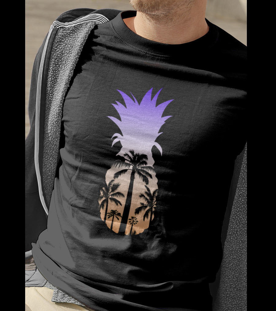 Pineapple Palm Tree Beach Sunset Scene T-Shirt