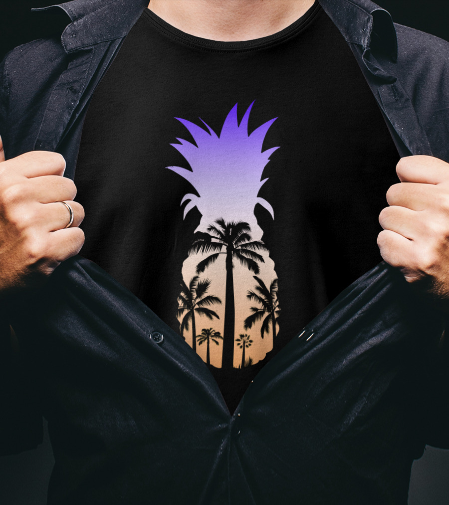 Pineapple Palm Tree Beach Sunset Scene T-Shirt