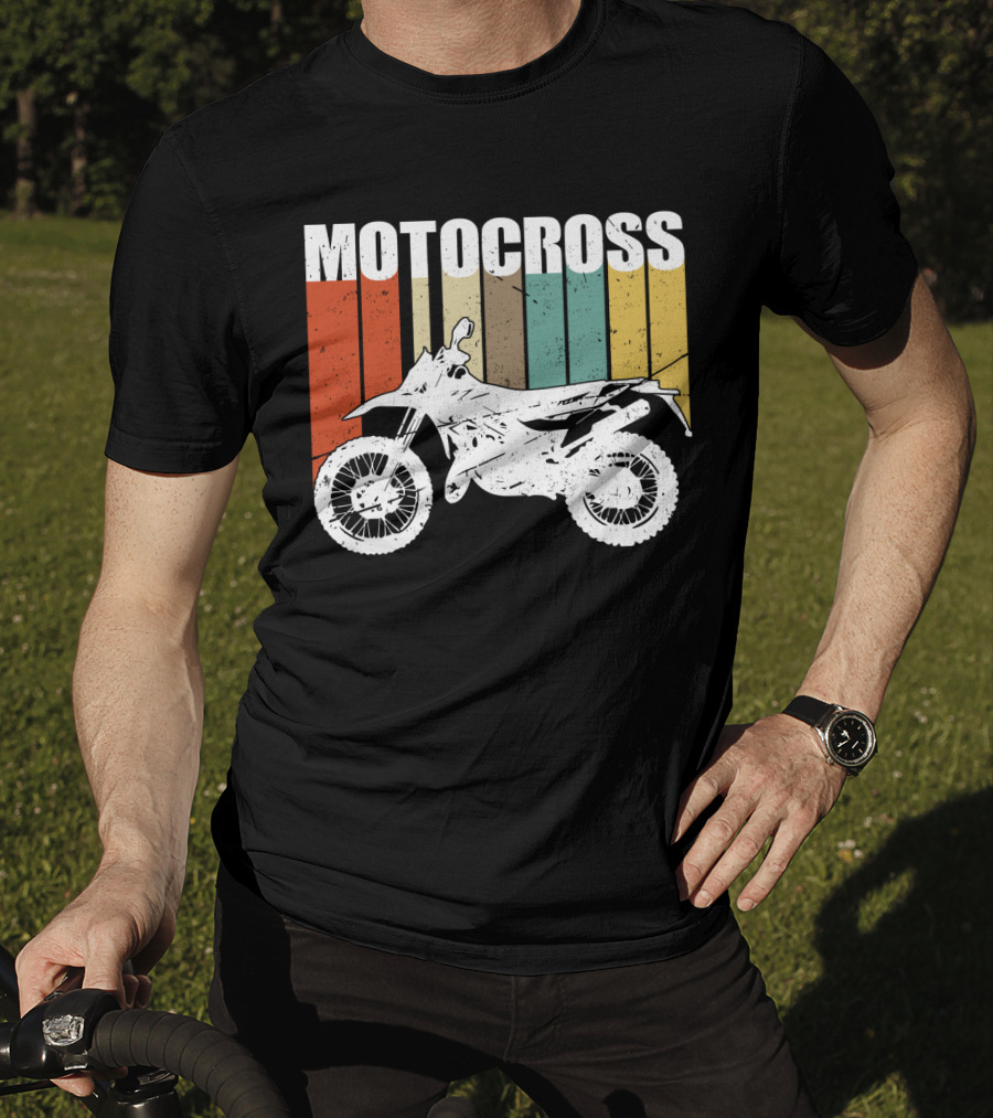 Motocross Vintage Dirt Bike Retro Stripes T-Shirt