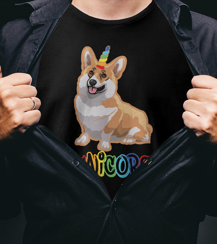Corgi Dog Cute Unicorg Unicorn Rainbow Horn T-Shirt