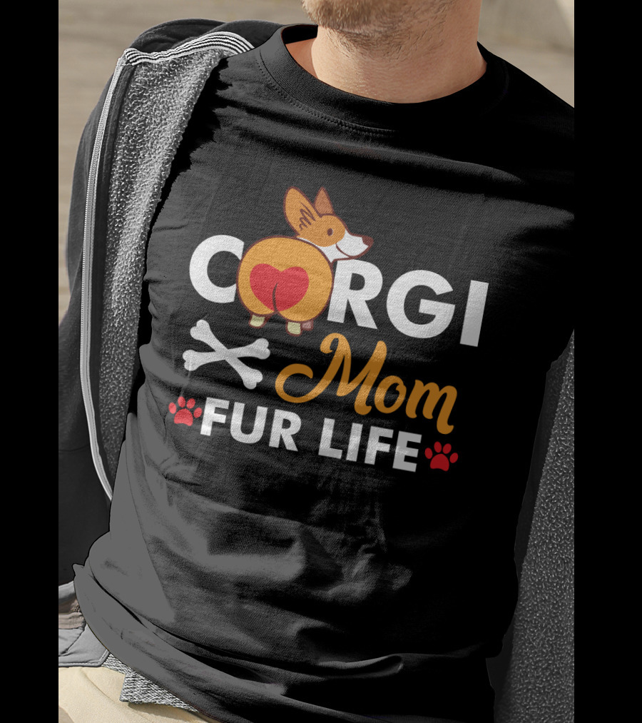 Corgi Mom Fur Life Bones And Paw Prints T-Shirt