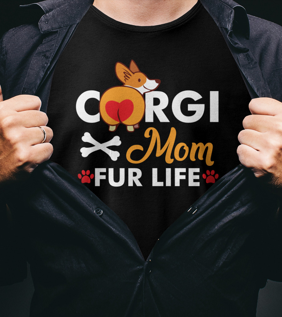 Corgi Mom Fur Life Bones And Paw Prints T-Shirt