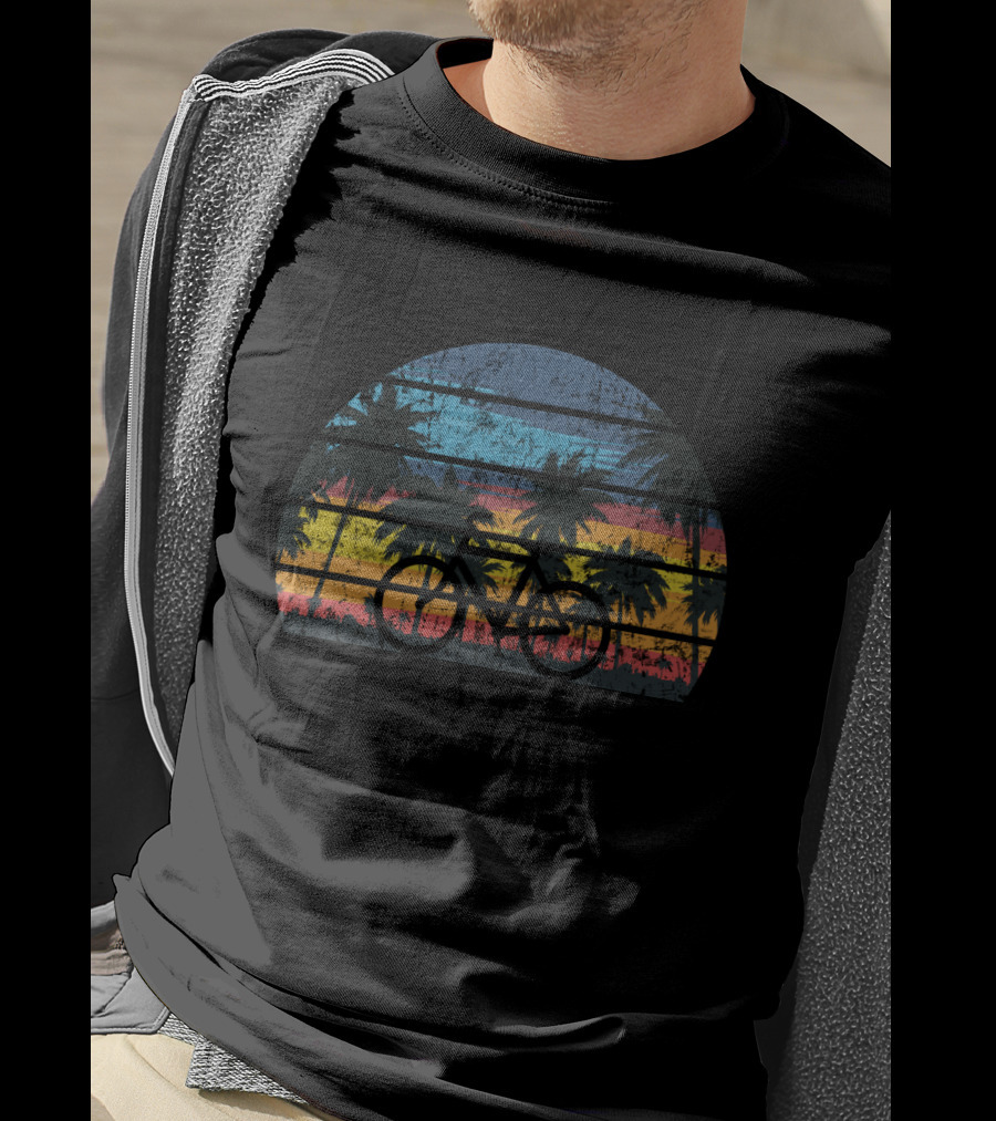 Bicycle Cycling Vintage Bike Rider Palm Trees Sunset Stripes T-Shirt