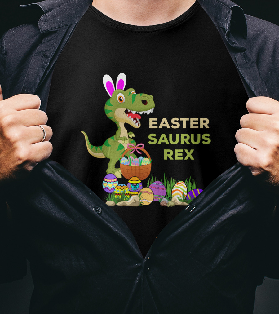 Easter Saurus Rex Dinosaur Bunny Egg Basket Easter Eggs T-Shirt