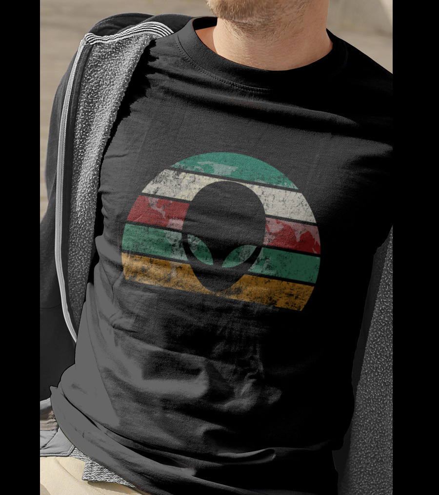 Retro Alien Stripes UFO Vintage Space T-Shirt