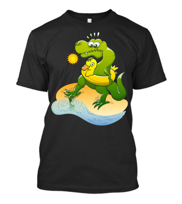 Tyrannosaurus Rex With Duck Float Ring Testing Cold Water On A Sunny Day T-Shirt