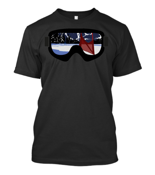 Snowy Mountain Ski Racing Scene Reflected In Goggles DopeyArt T-Shirt