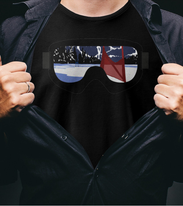 Snowy Mountain Ski Racing Scene Reflected In Goggles DopeyArt T-Shirt