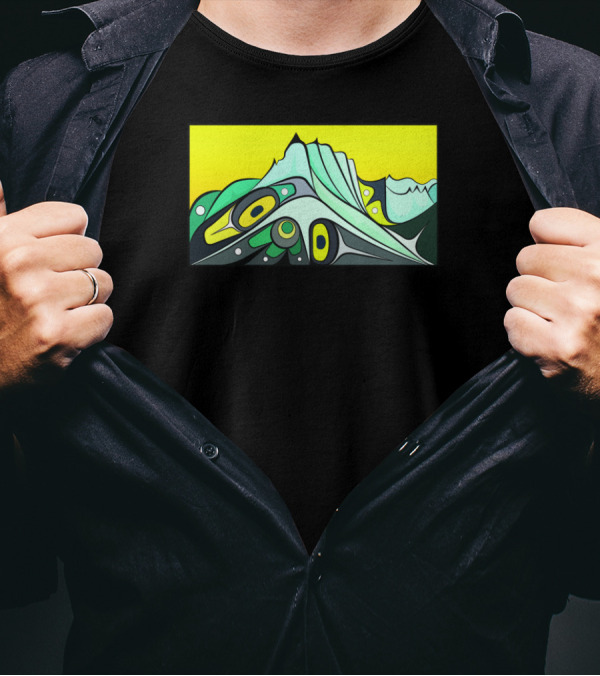 Chilkat Mountain Abstract Eagle Tribal Art With Yellow Sky T-Shirt