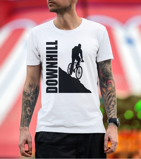 Premium T-Shirt: Downhill Cycling Adventure Silhouette on Steep Slope T-Shirt Downhill Cycling Adventure Silhouette on Steep Slope T-Shirt