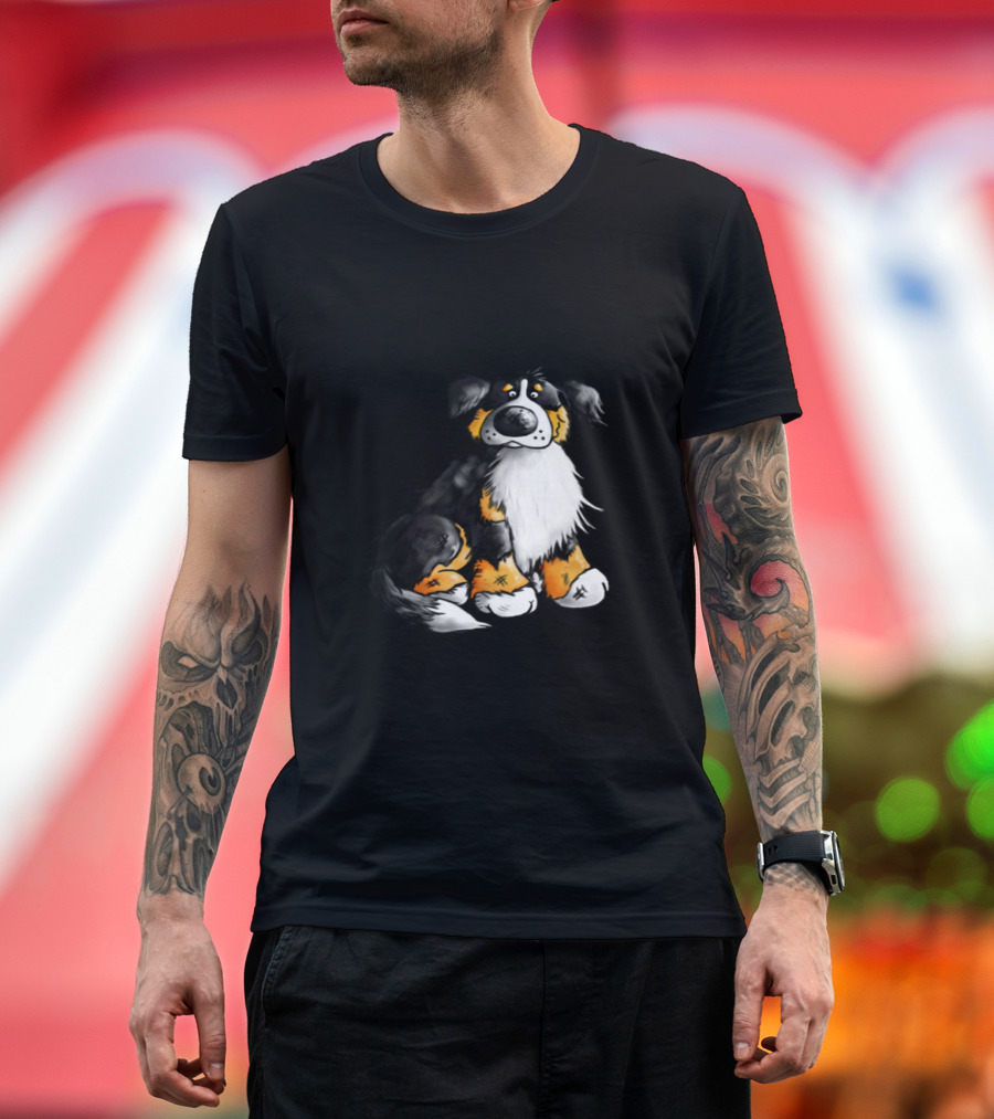 Woof Bernese Mountain Dog with Cute Paw Print Accents T-Shirt