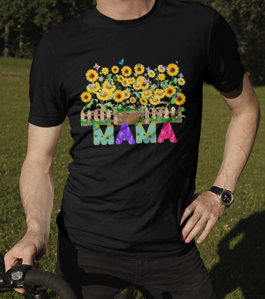 MAMA Sunflower Garden With Butterflies And Flowers T-Shirt