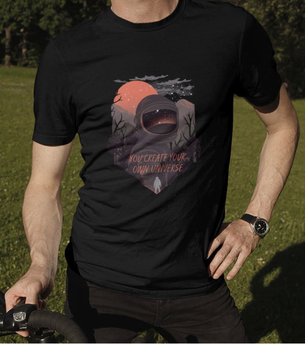 Cosmic Astronaut Under Starry Mountains With 'You Create Your Own Universe' T-Shirt