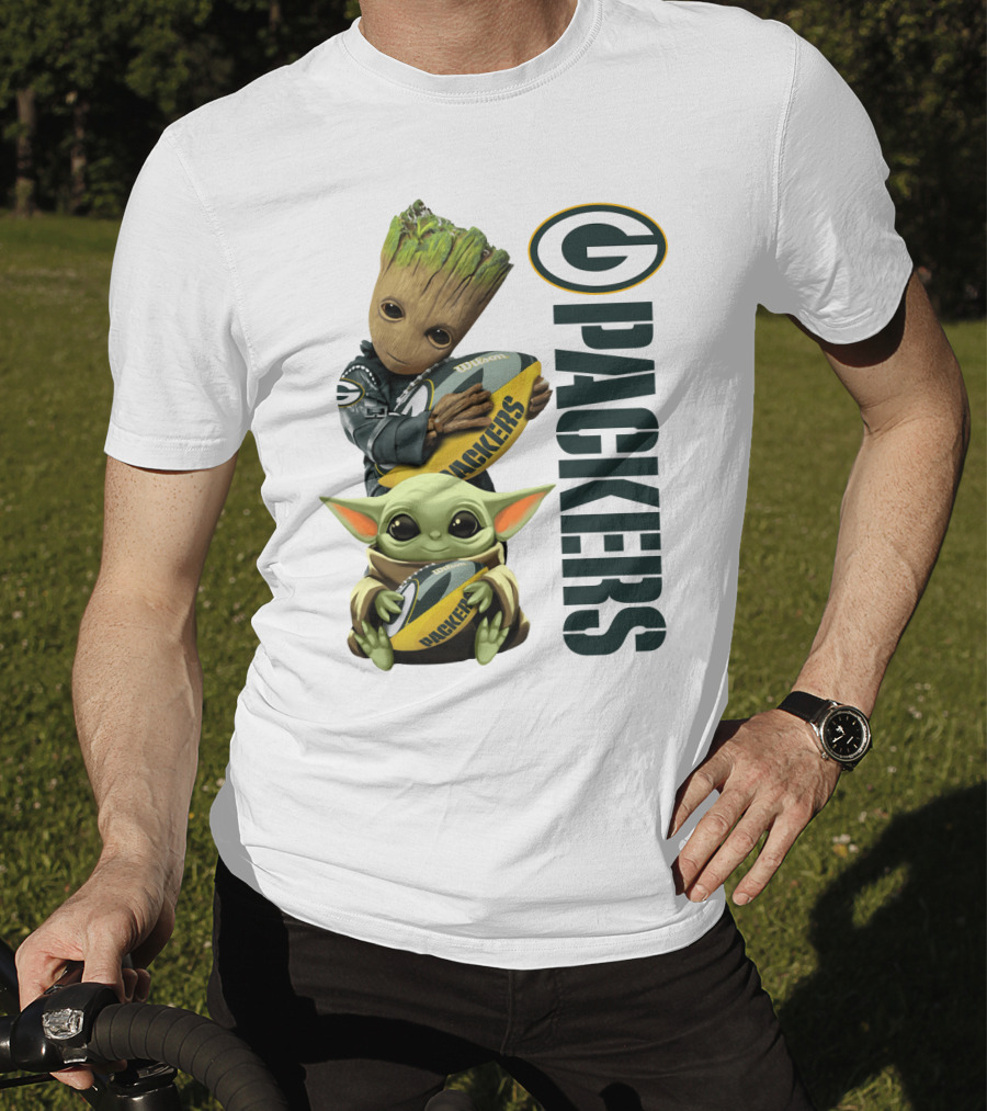 Baby Groot And Baby Yoda With Packers Football T-Shirt
