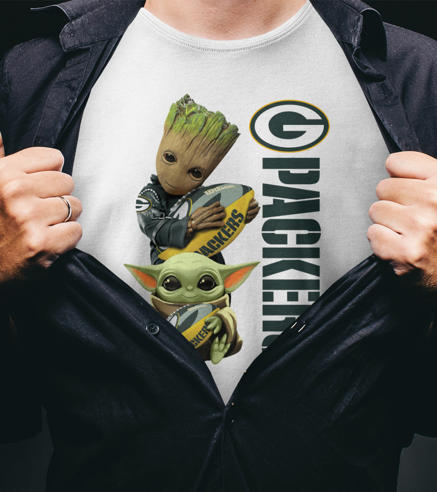 Baby Groot And Baby Yoda With Packers Football T-Shirt
