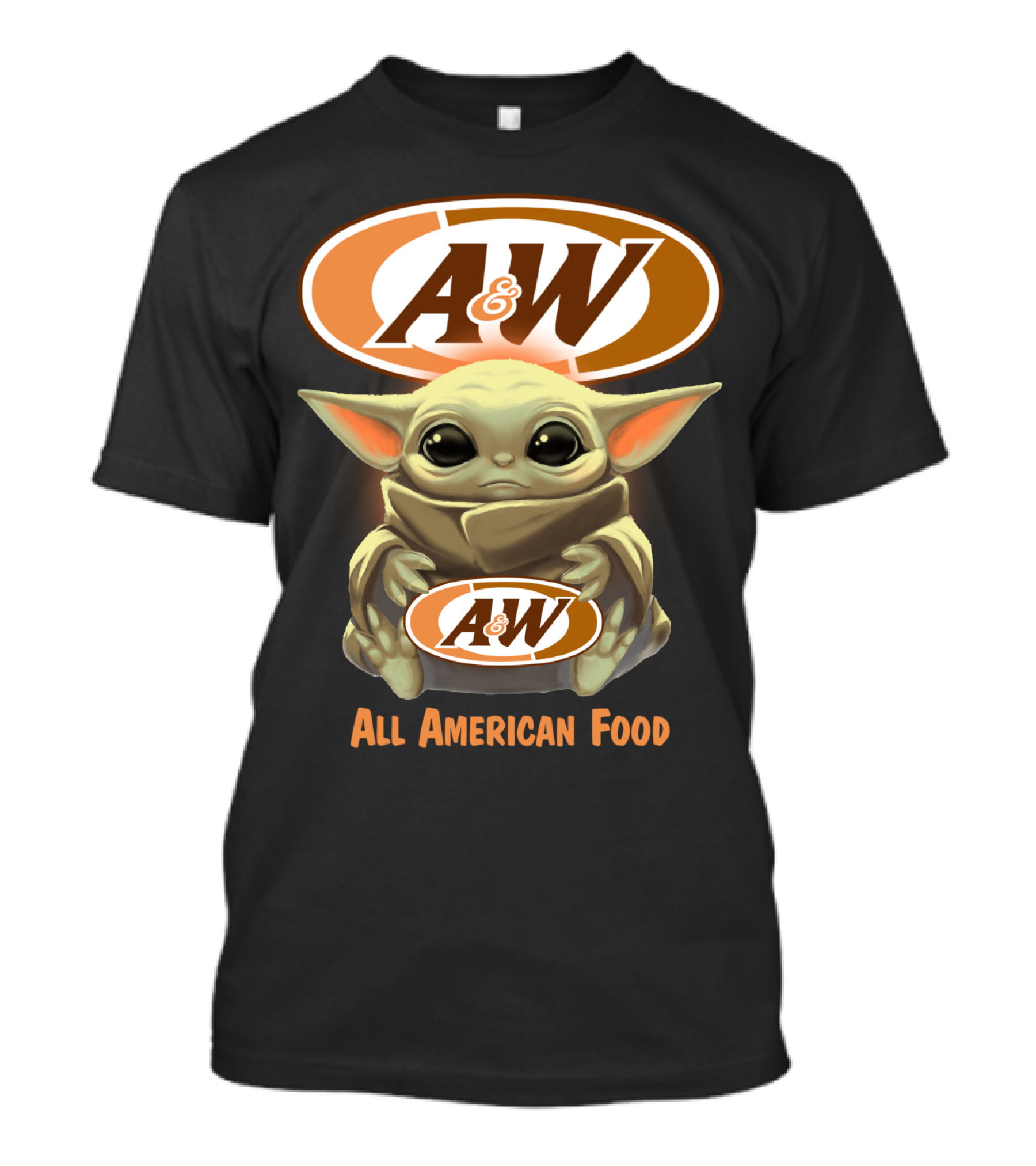 Baby Yoda Holding A&W All American Food T-Shirt