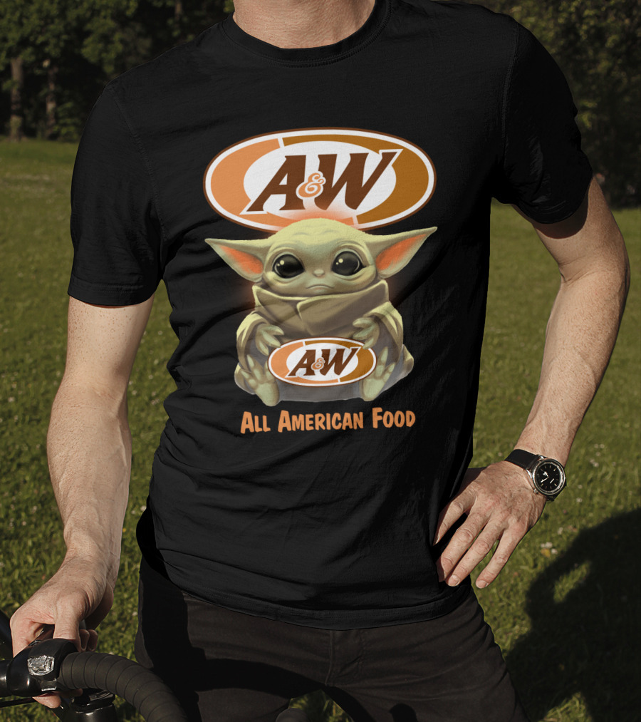 Baby Yoda Holding A&W All American Food T-Shirt