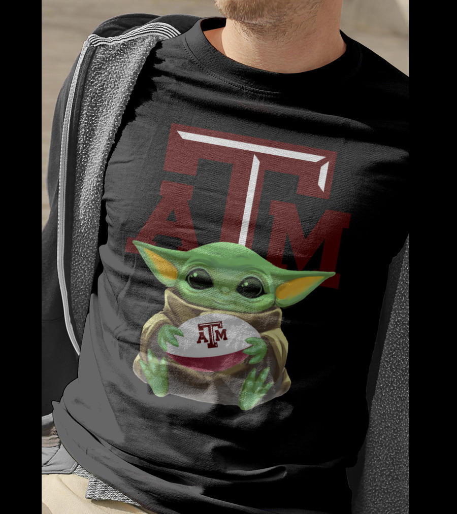 Baby Yoda Holding Texas A&M Aggies Football ATM T-Shirt