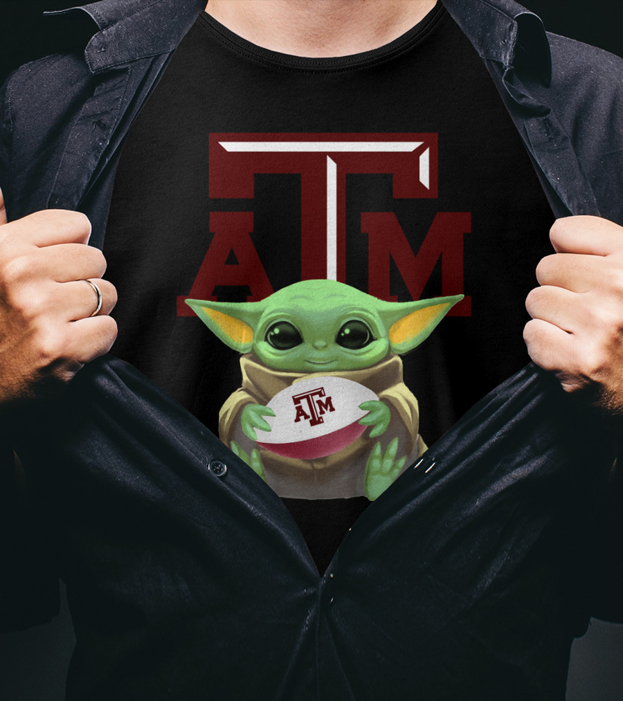 Baby Yoda Holding Texas A&M Aggies Football ATM T-Shirt