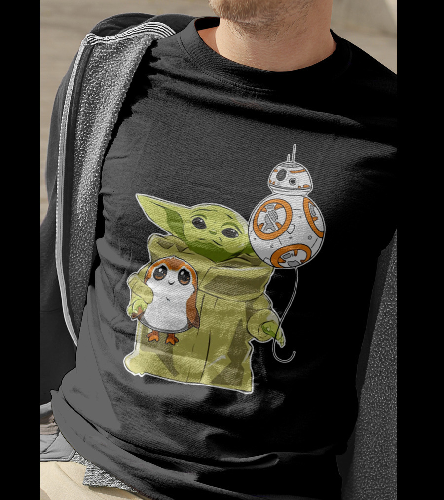 Baby Yoda Hug Sad Porg With BB-8 Balloon T-Shirt