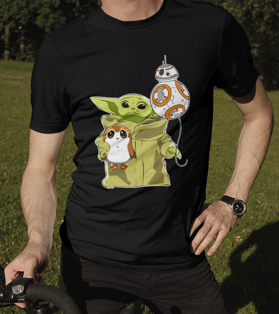 Baby Yoda Hug Sad Porg With BB-8 Balloon T-Shirt